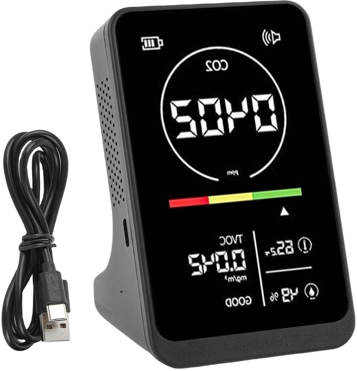 Luchtkwaliteit Monitor - CO2 Meter - Binnenshuis Meten - NDIR Sensor - 4-in-1 - Wit