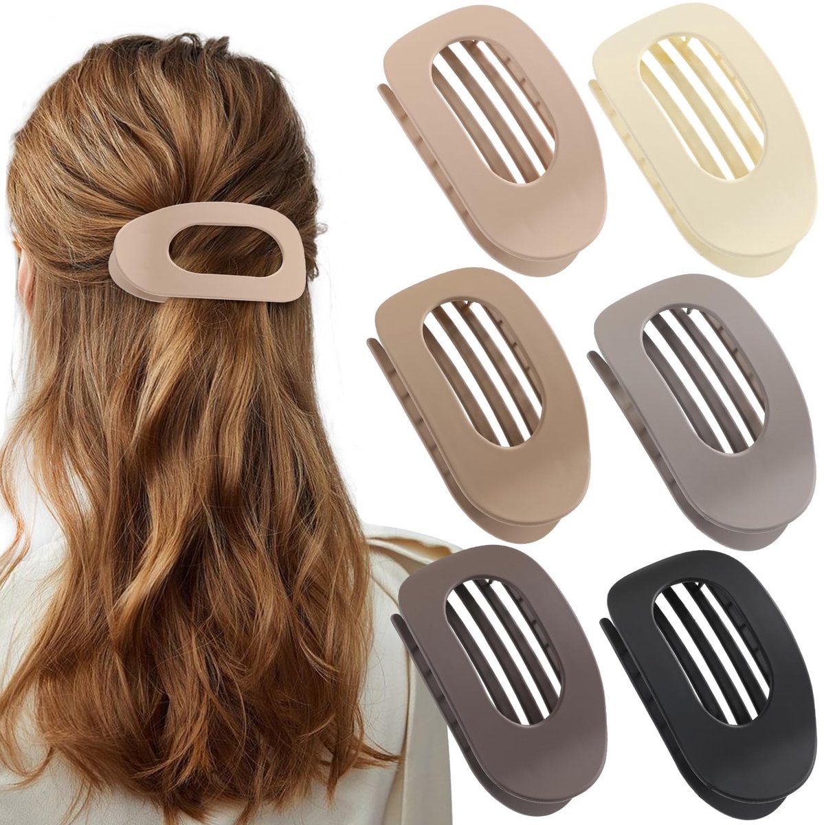 Dailygoods- Haarklemmen Set van 6 - Platte Klemclips - Ronde Haarklemmen - Sterke Grip - Duurzaam Kunststof - Comfortabel Gebruik - Haarspelden