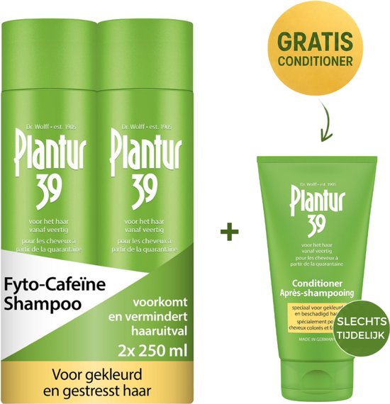 Plantur 39 Cafeïne Shampoo voorkomt en vermindert haaruitval 2x 250ml + GRATIS Extra Conditioner | Voor gekleurd en gestrest haar