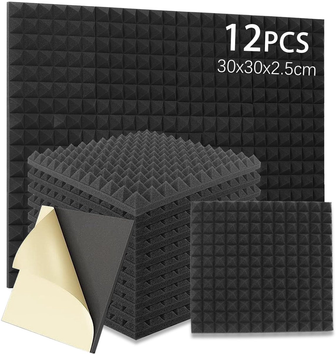 Dailygoods- Akoestisch Schuim Zelfklevend - Geluidsabsorberend Noppenschuim - Geluiddempingsmat - Akoestisch Paneel - 30 x 30 x 2,5 cm - 12 Stuks - Geluidsisolatie