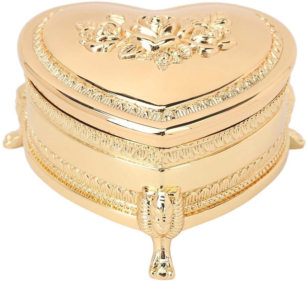 Dailygoods- Sieradenkistje Hartvormig - Vintage Sieradendoos - Zinklegering - Gouden Organizer - Bloemenpatroon - Attente Cadeau - Sieradenopbergdoos