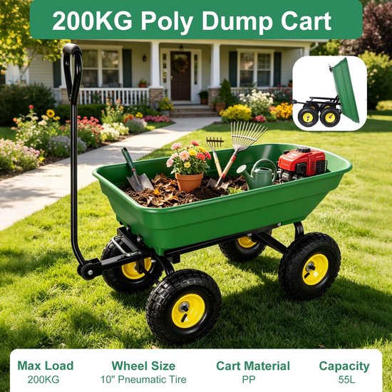 JOYNEXTBUY - Tuinkar met Kiepfunctie - Transportwagen 200 kg - Opvouwbare Campingkar - Kiepwagen voor Tuin, Strand en Camping - Heavy Duty Bolderkar van Joynextbuy — afbeelding 3