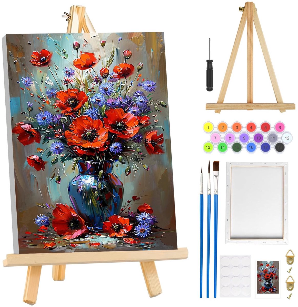Dailygoods- Schilderen op Nummer voor Beginners - Voorbedrukt Canvas met Lijst - Houten Ezel - 3 Penselen - Doe-het-zelf Kunstnummers - Doe-het-zelf Schilderij