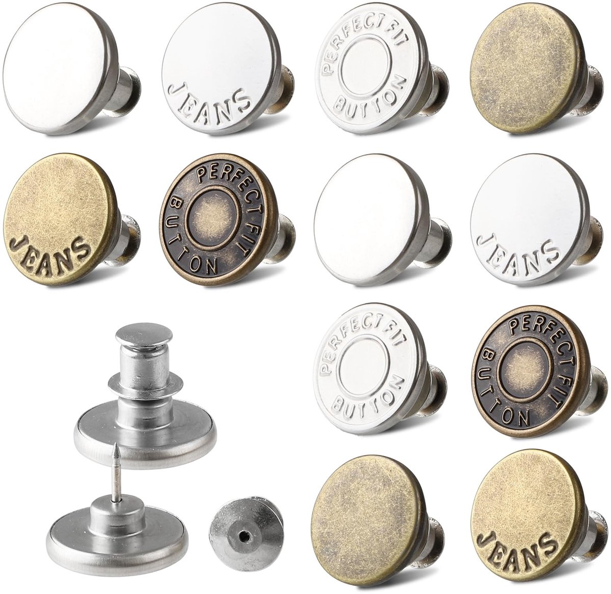 Dailygoods- Jeansknopen 17 mm - Drukknopen Set 12 Stuks - Verstelbare Vervangende Knopen - Voor Jeansreparatie - Duurzaam Metaal - Eenvoudig en Snel in Gebruik