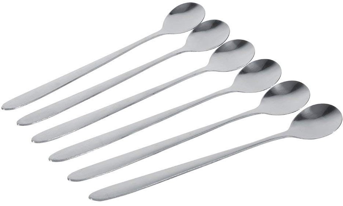 Dailygoods- Lepels Hoogwaardig Roestvrij Staal - Set van 6 - Lange Steel 18 cm - Glanzend - Veelzijdig - Duurzaam en Praktisch - Eetlepel