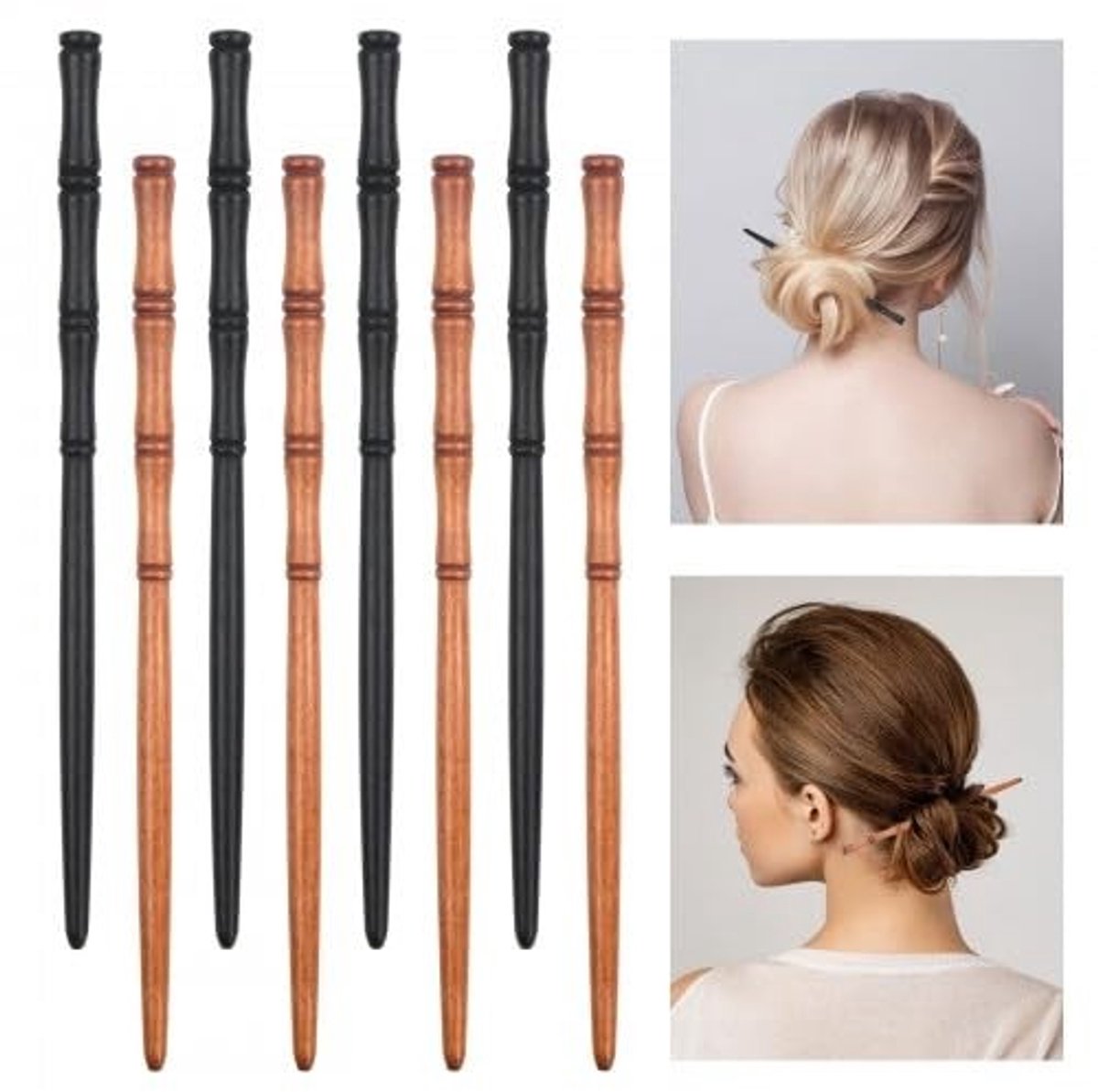 Dailygoods- Haarspelden 8-delig - Bamboe/Houten - Traditioneel Chinees ontwerp - Kledingaccessoires voor dames - Duurzaam materiaal - 17 cm lengte - Haarstokken
