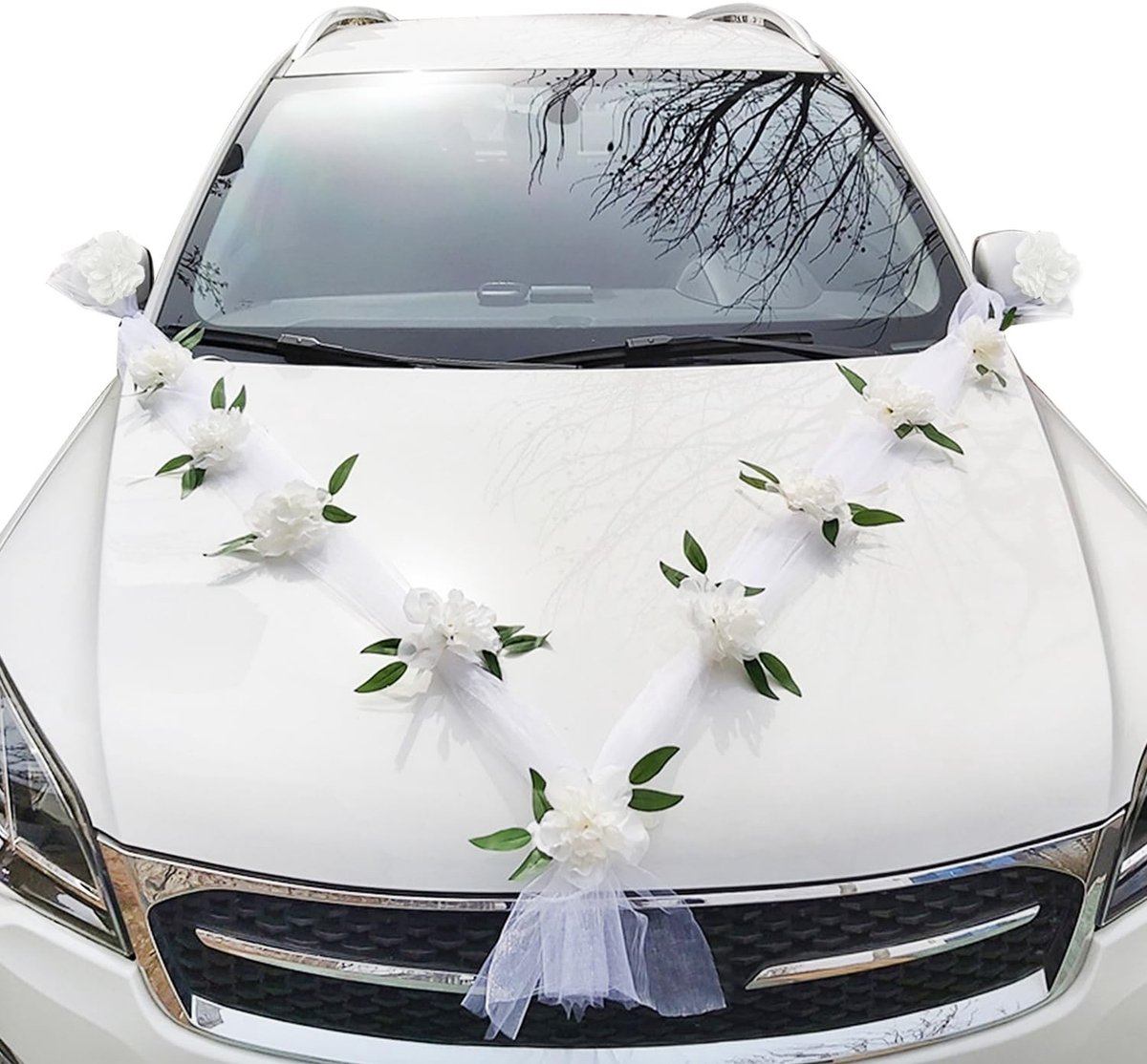Dailygoods- Autokrans Wit - Bruiloft Decoratie - Autoaccessoire - Motorkapdecoratie - Slin