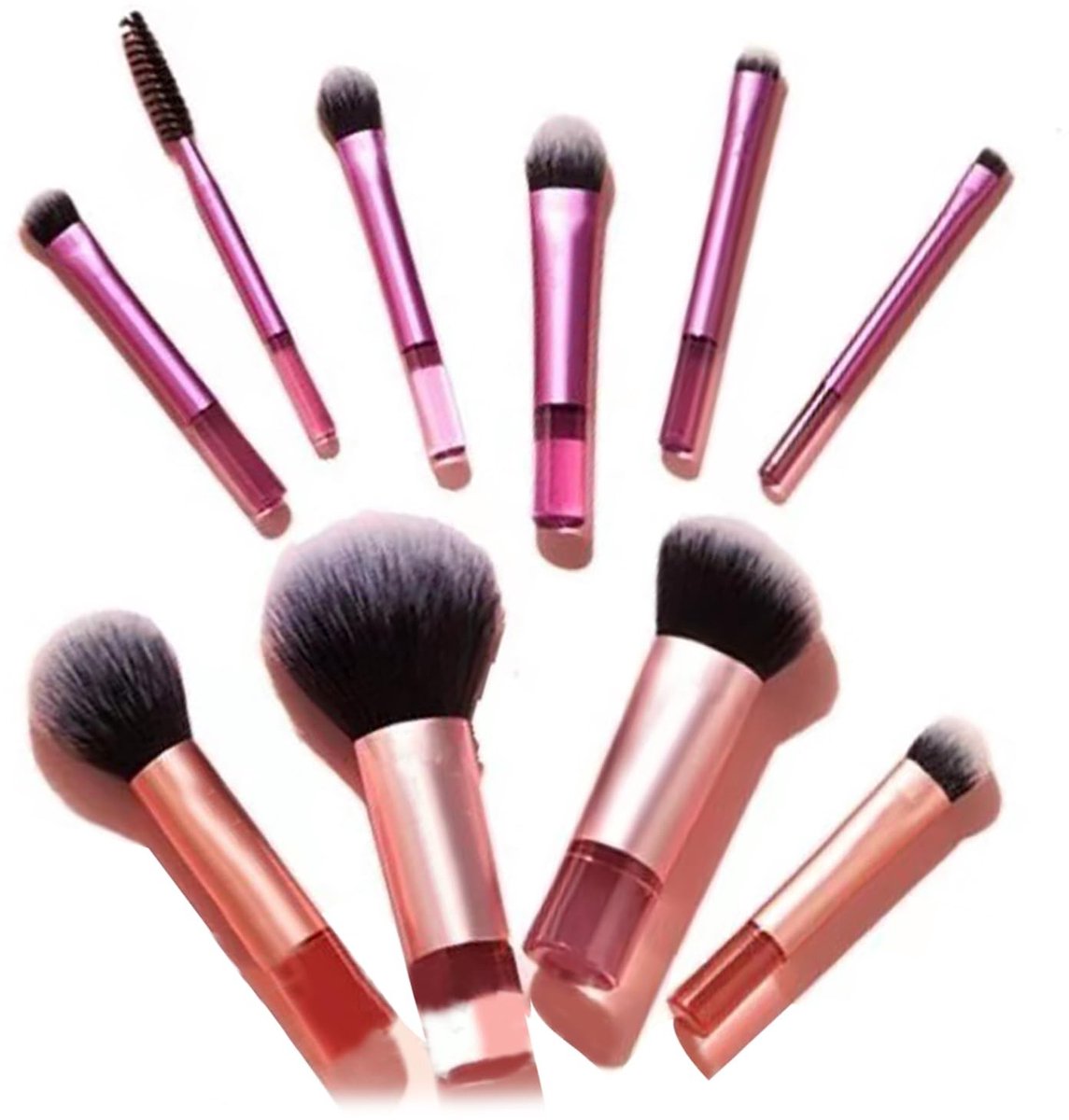 Dailygoods- Make-up Borstel Set - 10 Stuks - Mini Make-up Borstelset - Draagbaar voor Reizen - Zachte Vezelharen - Huidvriendelijk - Cosmetische Borstels