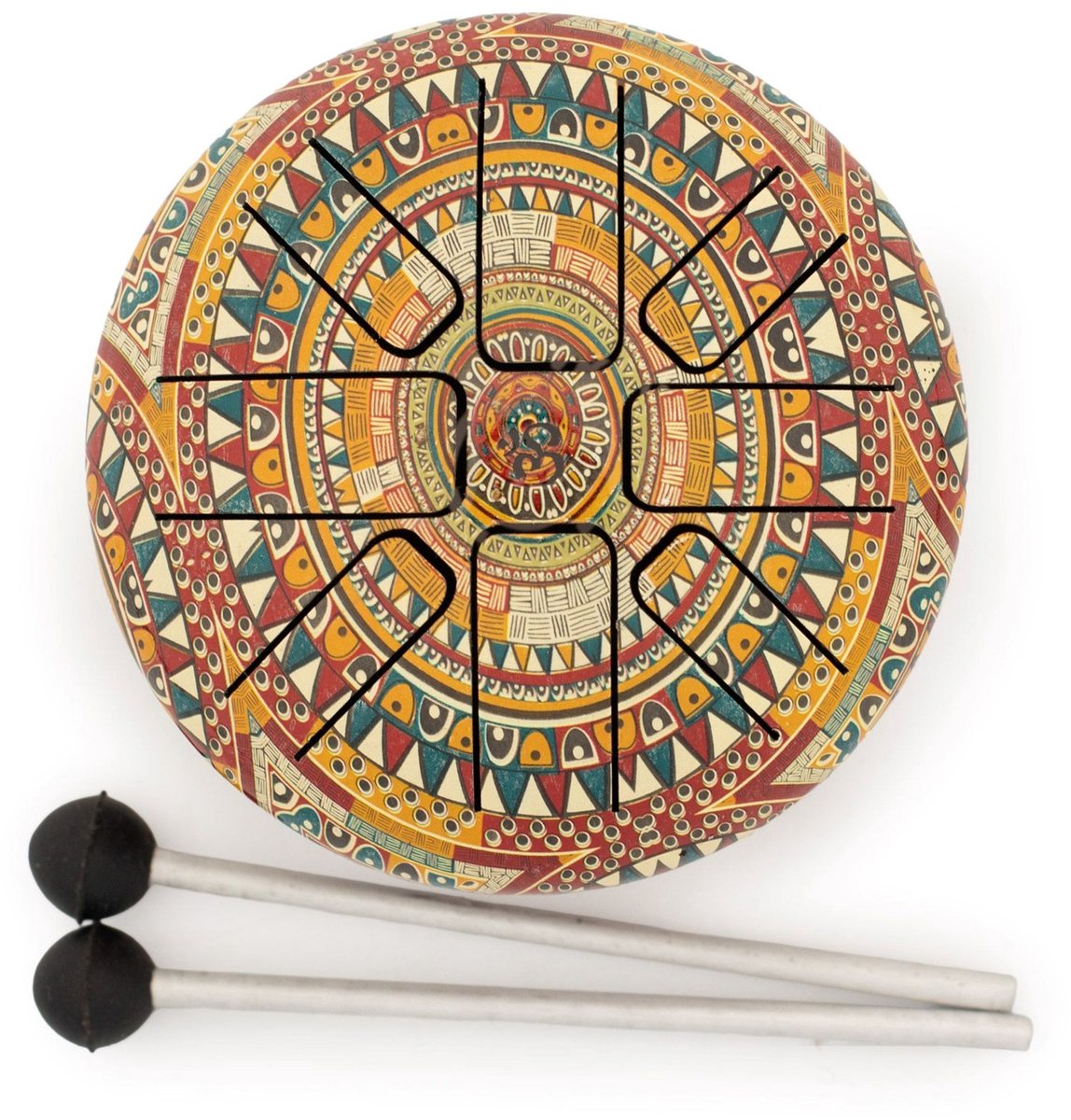 Drum - small hapi drum om mandala - steel tonque - 13 x 9 cm