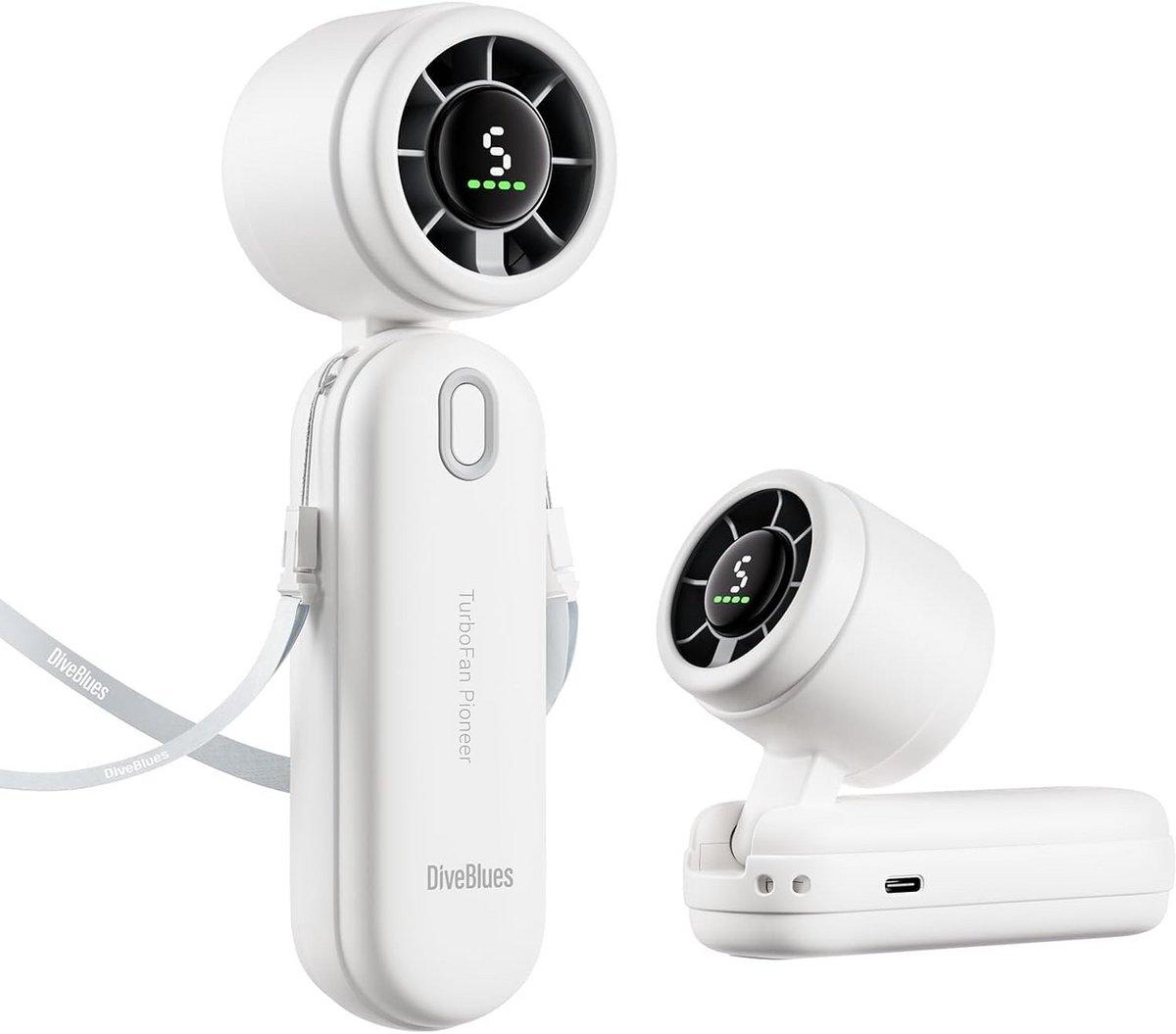 Draagbare Handventilator - Mini Ventilator - Persoonlijke Koeling - 5 Snelheden - 4000mAh Batterij - Wit