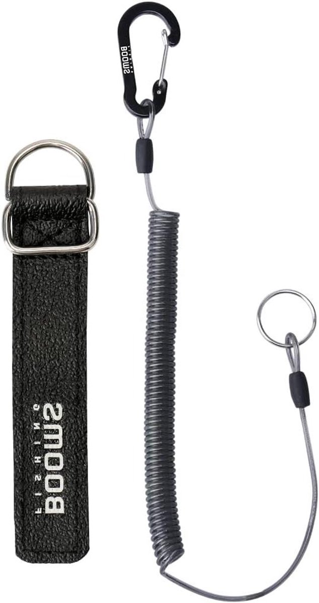 Vissnoer Rol Lanyard - Vislijn Spiraalkoord - Vissen en Outdoor - Ingebouwd Staaldraad - 19 tot 79 inch - Zwart