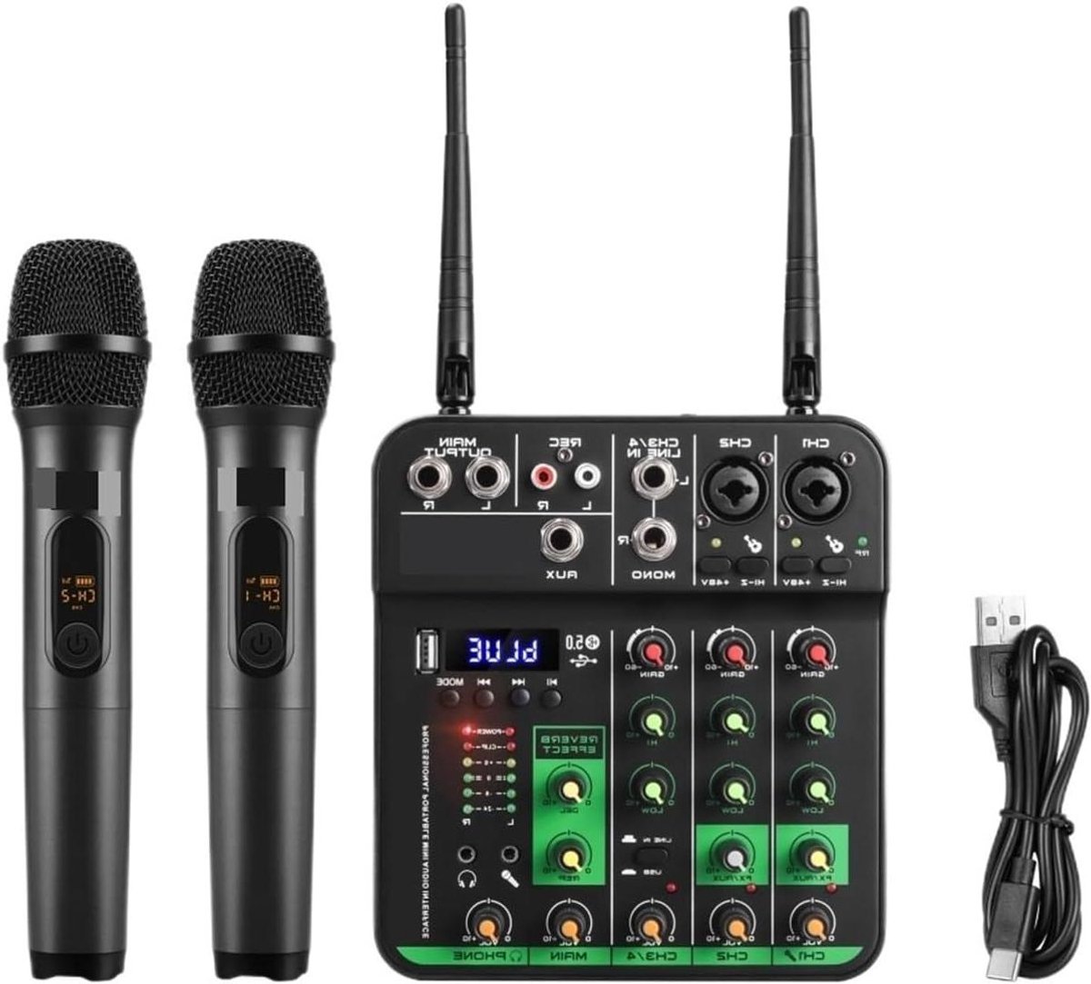 Audio Mixer - Geluidsinterface Opname - Muziek Maken - Bluetooth & USB - 4 Kanalen - Zwart