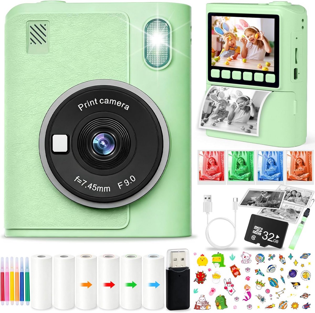 Kinder Camera - Directe Camera - Foto's Maken - Inclusief Papier - 2.4 Inch Scherm - Groen