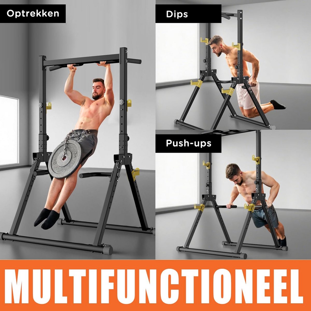 DH FitLife Opvouwbare Power Tower Dip Station | Vrijstaande optrekstang tot 150 kg met dipbars en haltersteunen | Krachtstation Krachttoren | Fitnessstation | Power Rack voor Thuisgym thumbnail 2