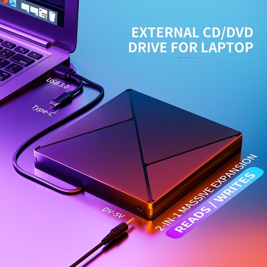 Externe cd/dvd-drive/cd/dvd-station met USB 3.0 en USB-C, draagbare CD/DVD/-RW/ROM-schijven, stabiel voor pc/laptops/Windows 11/10/8/7/XP/Vista/Linux/MacOS — afbeelding 5