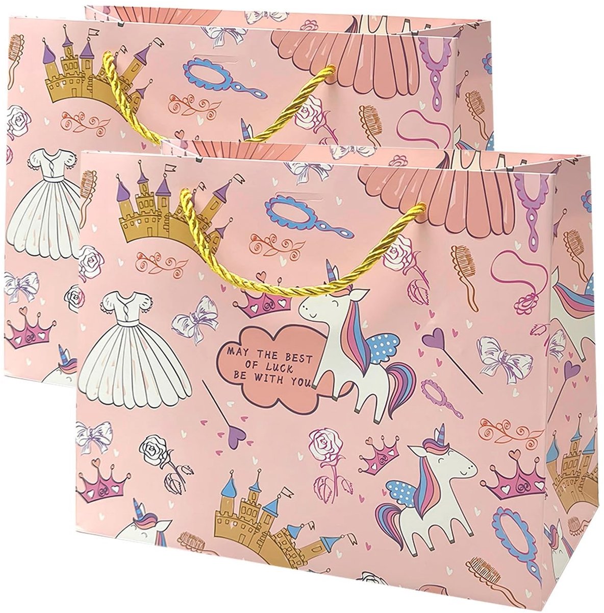 Dailygoods- Cadeauzakjes 2 stuks - Papieren Zakjes - Middelgrote Geschenktas - 25 x 20 x 12 cm - Handgrepen - Meerkleurig Cartoon Patroon - Geschenkzakjes