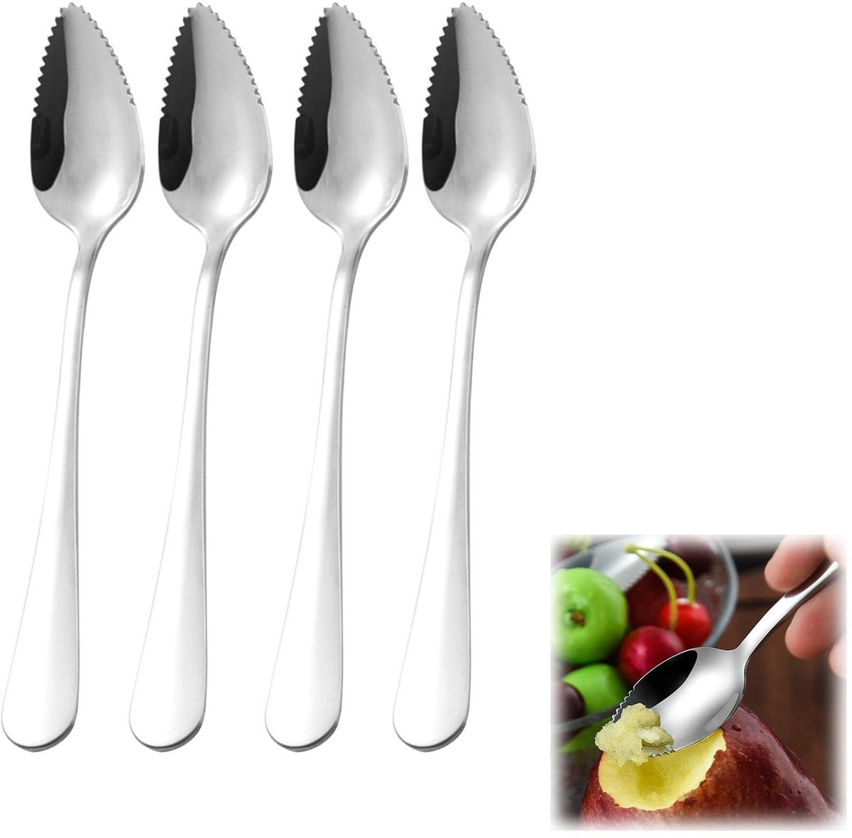 Dailygoods- KiwiLepel Roestvrij Staal - Gekartelde Lepel - Grapefruit Lepel - Vaatwasmachinebestendig - Versterkte Handgreep - Veilig voor Kinderen - Fruitlepel
