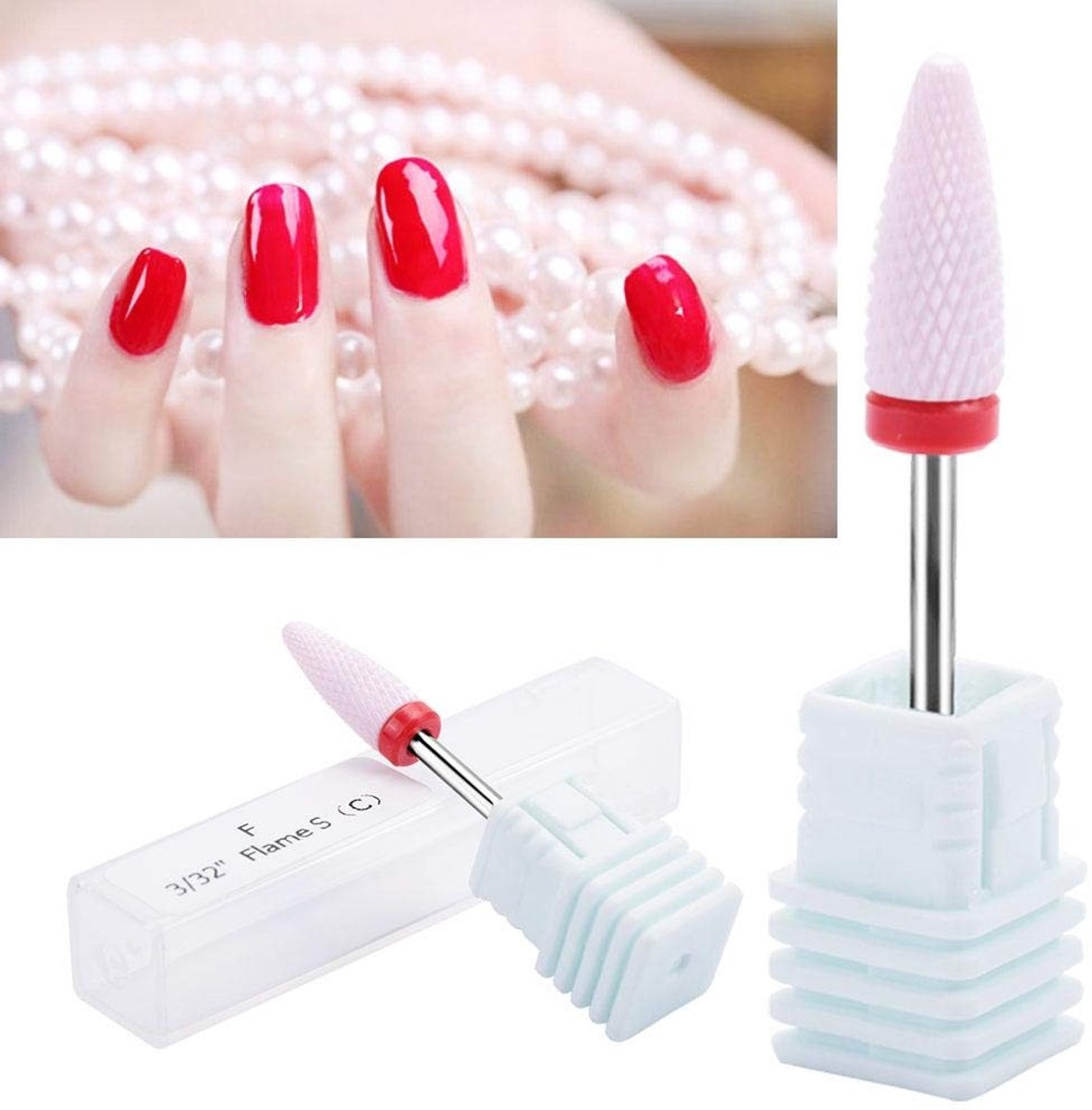 Dailygoods- Slijpkop Professionele Keramische - Nagelboor - Nagelverzorgingsgereedschap - Polijstkop - 5 Soorten Cilinders - Roze Bitpunt - 21 Stuks