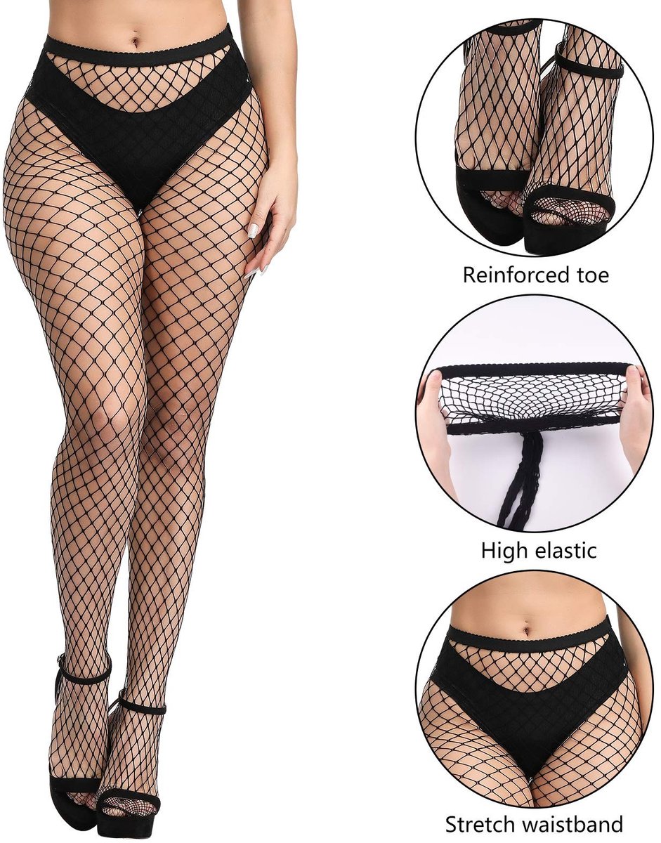 Dailygoods- Netkousen 8 Paar - Hoge Taille - Visnet Kousen - Rekbare Tailleband - Comfortabel - Nylon/Spandex - Visnetpanty