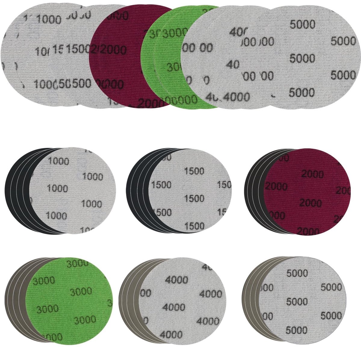 Dailygoods- Schuurdiscs 75mm set van 30 - Zelfklevend - Schuurpapier 1000/1500/2000/3000/4000/5000 - Polijsten/Schuren - Hoogwaardige materialen - Duurzaam en slijtvast