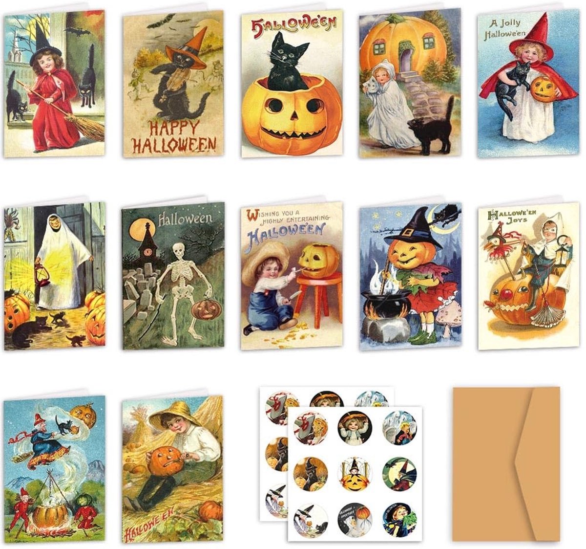Dailygoods- Wenskaart Halloween set - 12 stuks - Ansichtkaarten - Cadeaubonnen - Feestelijke ontwerpen - Hoogwaardig karton - Ansichtkaart