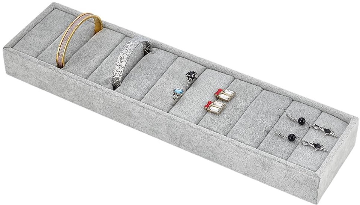 Dailygoods- Sieradenhouder Luxe Fluweel - Organizer voor Armbanden/Ringen - Sieraden Doosje - Compact Formaat 34,2 x 8,7 x 3,5 cm - Krasbestendig - Sieradendoos