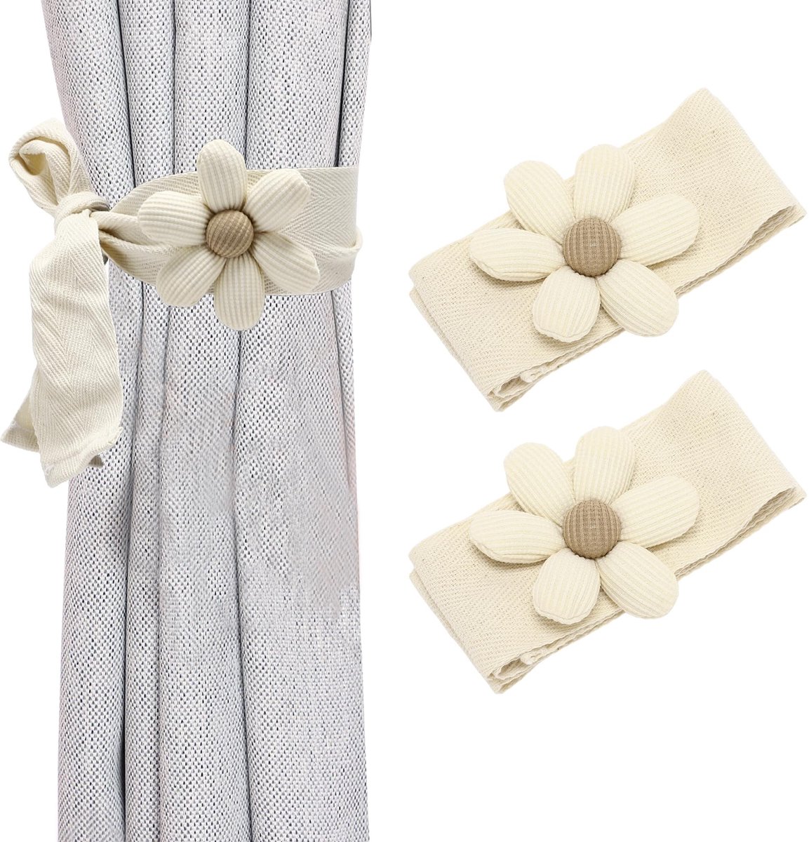 Dailygoods- Embrasses Bloemvorm - 2 Stuks - Gordijnhouders - Katoen - Duurzaam - Eenvoudig te Bevestigen - Decoratief