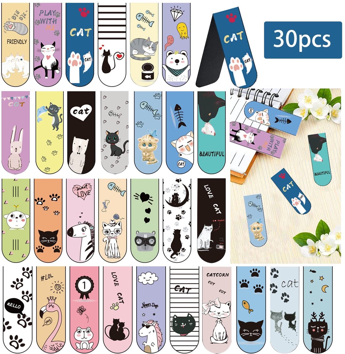 Dailygoods- Boekenleggers 30 stuks - Magnetische Notities - Kleurige Bladwijzers - Schattige Schoolbenodigdheden - Cadeau voor Kinderen - Waterdicht en Duurzaam