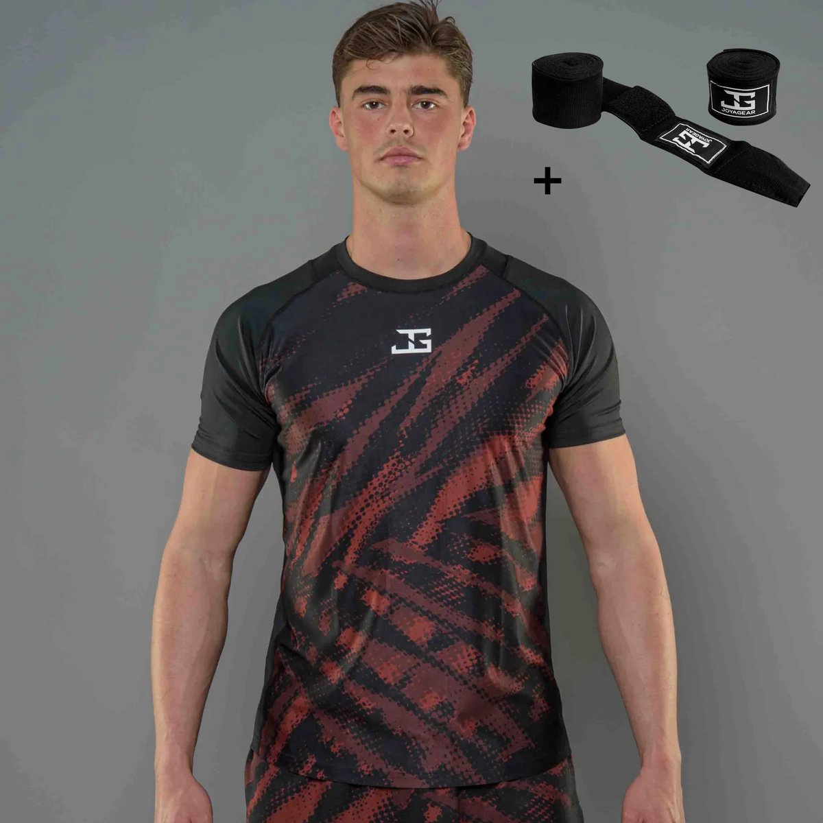 Joyagear Elite MMA Shirt Rood M – Ademend Sportshirt – Sneldrogend – Mesh Ventilatie – Inclusief Bandage