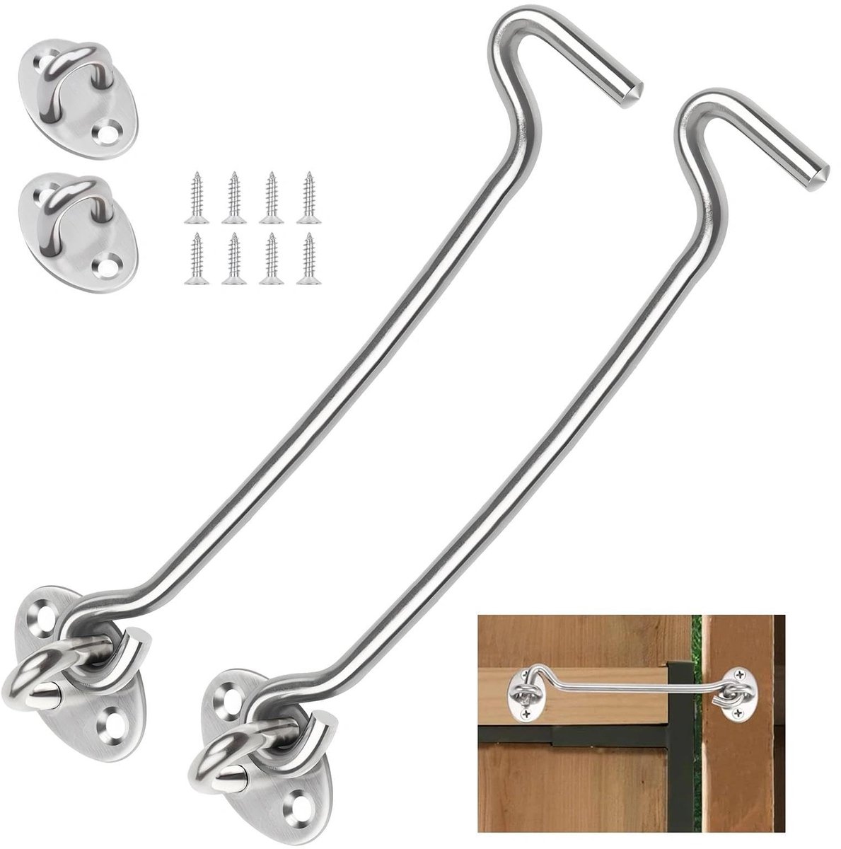 Dailygoods- Stormhaken 25 cm - 2 Stuks - Roestvrij Staal - Bevestiging voor Ramen/Deuren - Eenvoudig te Installeren - Duurzame Kwaliteit - Bevestigingshaak