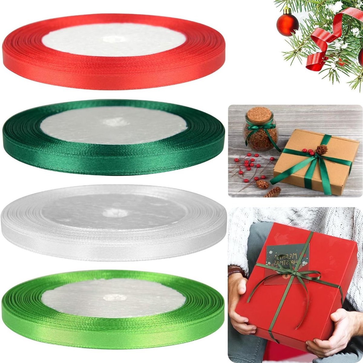 Dailygoods- Satijnen Lint Set - 4 Rollen - Cadeaulint - Decoratielint - Knutselwerk - Verjaardag/Bruiloft - Machinewasbaar (22 m x 1 cm)
