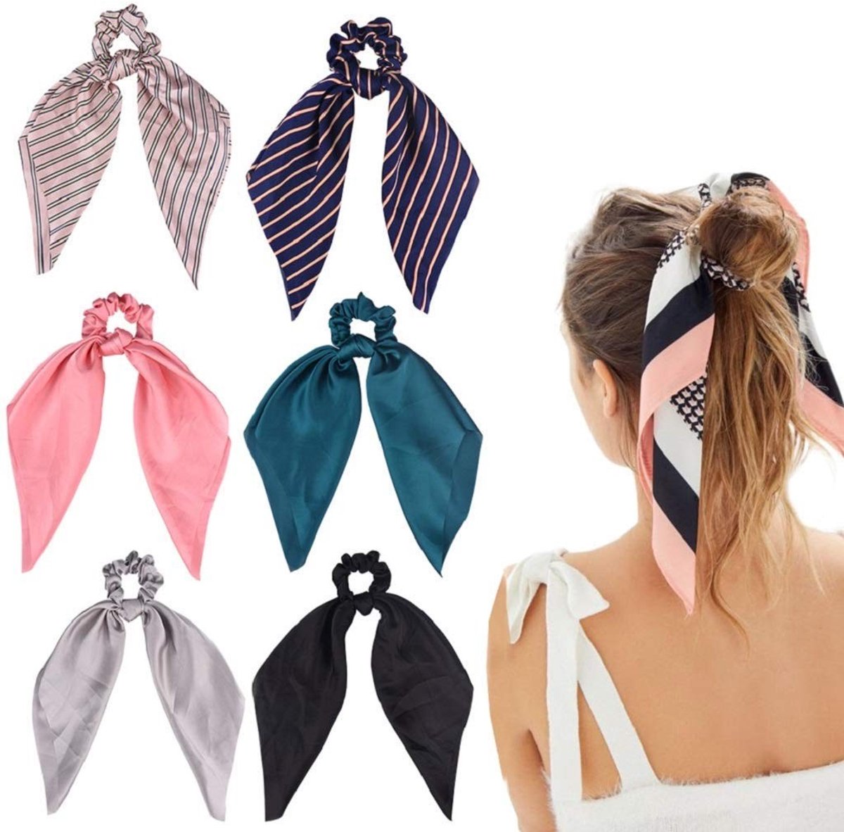 Dailygoods- Haaraccessoires 6 Stuks - Chiffon Haarbanden - Satijnen Scrunchies - Elastische Paardenstaart Houder - Trendy Mode - Hoogwaardige Kwaliteit - Haarelastiekjes
