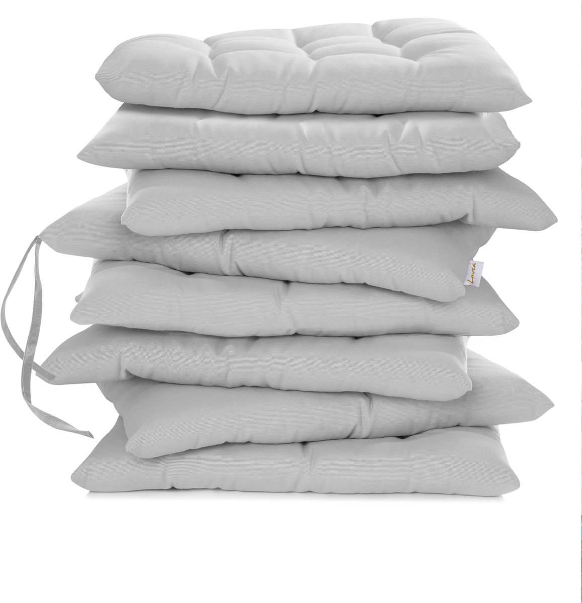 Lavea® Stoelkussens 40x40 cm – Set van 8 met Bevestigingslinten – Comfortabel en Wasbaar voor Binnen en Buiten – voor Tuin, Balkon, Terras en Keuken – Zilver