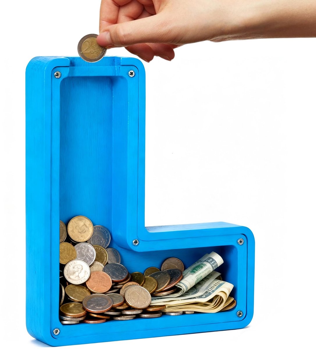 Dailygoods- Spaarpot Transparant - Grote Letters - Onbreekbaar Hout - Creatief Cadeau - Verantwoordelijkheid - Financiële Autonomie - Geldcassette