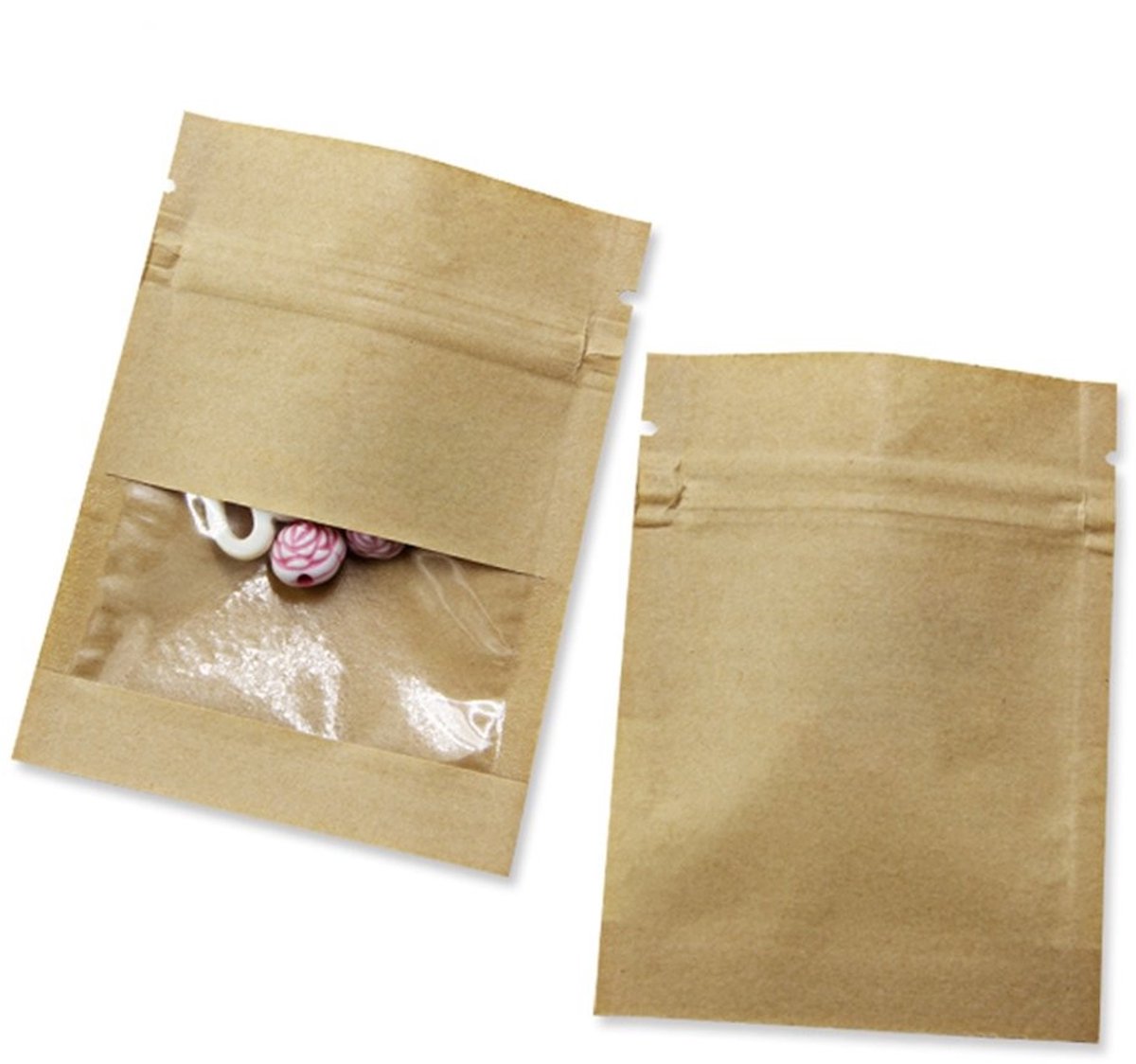 Dailygoods- Opbergzak 100 Stuks - Kraftpapier - Ritssluiting - Doorzichtig Venster - 7x9cm - Innovatieve Verpakking - Verpakkingszak