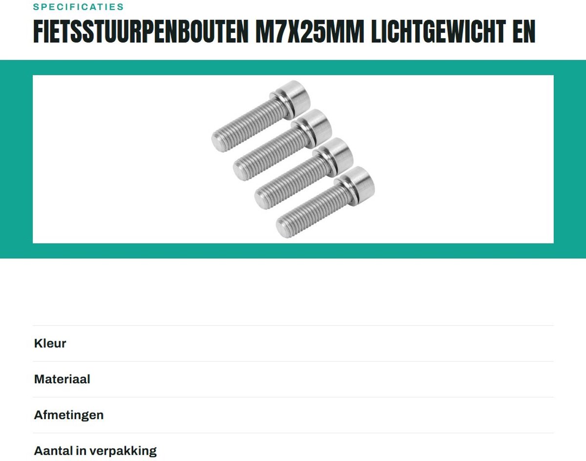 Dailygoods- Fietsstuurpenbouten M7x25mm - Lichtgewicht - Draagbaar - 4-delige Set - Stevig - Duurzaam - Fietsschroeven