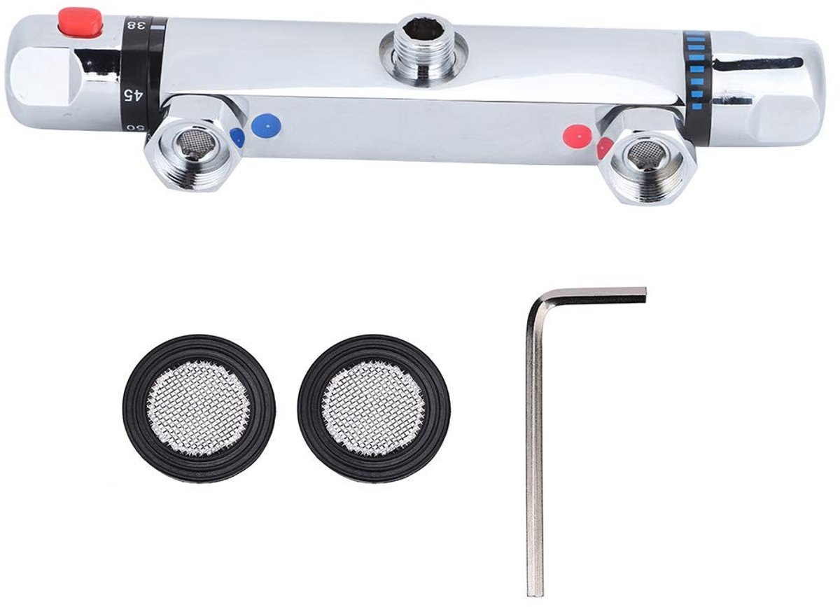 Dailygoods- Douchekraan Thermostatisch - Mengkraan Koper - Verchroomd - Intelligente Temperatuurregeling - Veiligheidsfunctie 38°C - Stabiele Prestaties