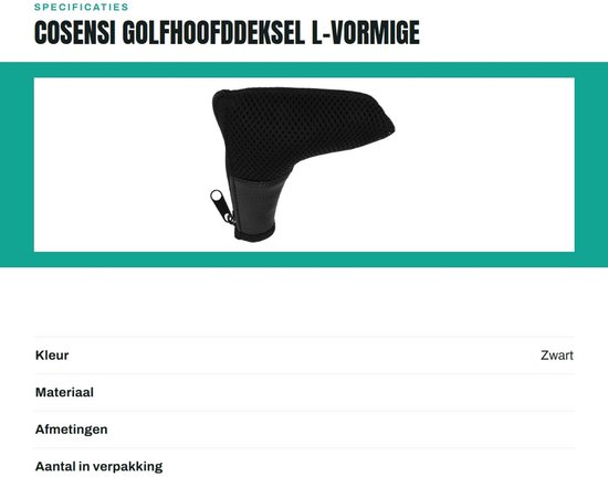Jhubersproducts - Golfhoofddeksel - L-vormige golfclubhoes - Stevige ritssluiting - Golfclub putter hoes - Bescherming voor golfclubs - Ideaal voor go van Jhubersproducts — afbeelding 3