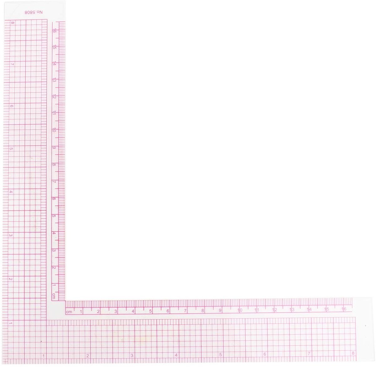 Dailygoods- Naailiniaal Professioneel - Kunststof L-vierkante Liniaal - Frans Curve - Naaigereedschap Accessoires - Multifunctioneel - Afmetingen 21,5 x 21,5 cm - Naai Liniaal