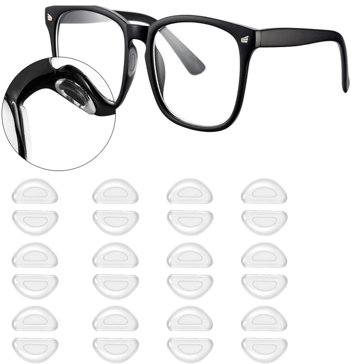 Dailygoods- Neuspads Siliconen 24 Stuks - D-vormige Neuspads - Zelfklevende Bril Pads - Antislip Neuspads - Zacht en Comfortabel - Transparant en Duurzaam - Brillenpads