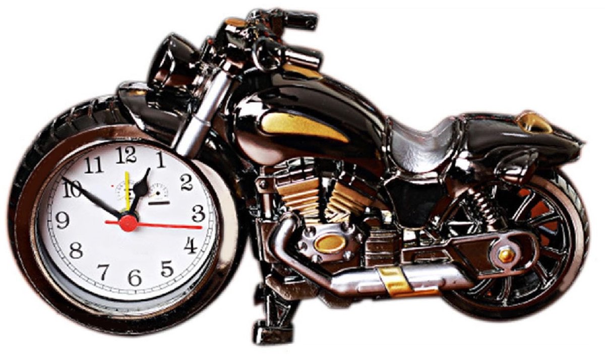 Dailygoods- Wekker Vintage Stijl - Motorfiets Klok - Bureauklok Kunststof - Duurzaam Design - 230 x 130 x 60 mm - Betrouwbare Aanvulling - Tafelklok
