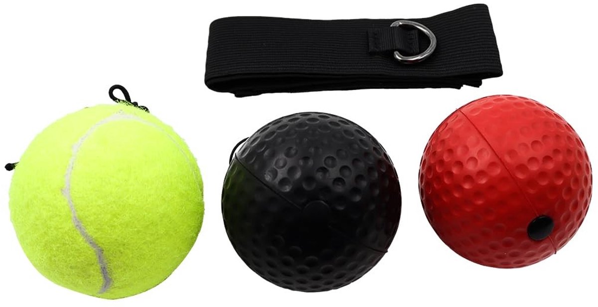 Dailygoods- Reactieballen Familie Set - 3 Verschillende Boksreactieballen - Verstelbare Hoofdband - Verbeter Snelheid/Behendigheid - Inclusief Opbergtas - Lichtgewicht PU Materiaal - Boksballen