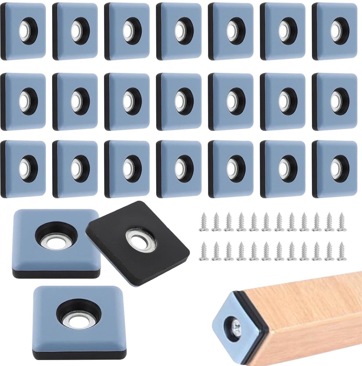Dailygoods- Meubelglijders Teflon - 24 Stuks - Schroef - 25 x 25 mm - Zilver - Voor Zware Meubels - Met Roestvrijstalen Schroeven - Meubelbeschermers