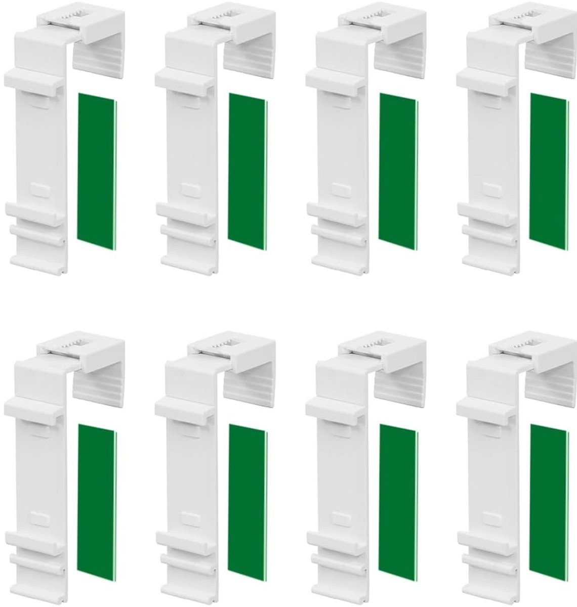 Dailygoods- Plisségordijnhaken Set van 8 - Klembeugels zonder boren - Lijmtechnologie - Geschikt voor PVC/Houten Ramen - Eenvoudige Installatie - Wit Kunststof - Rolgordijnhaken