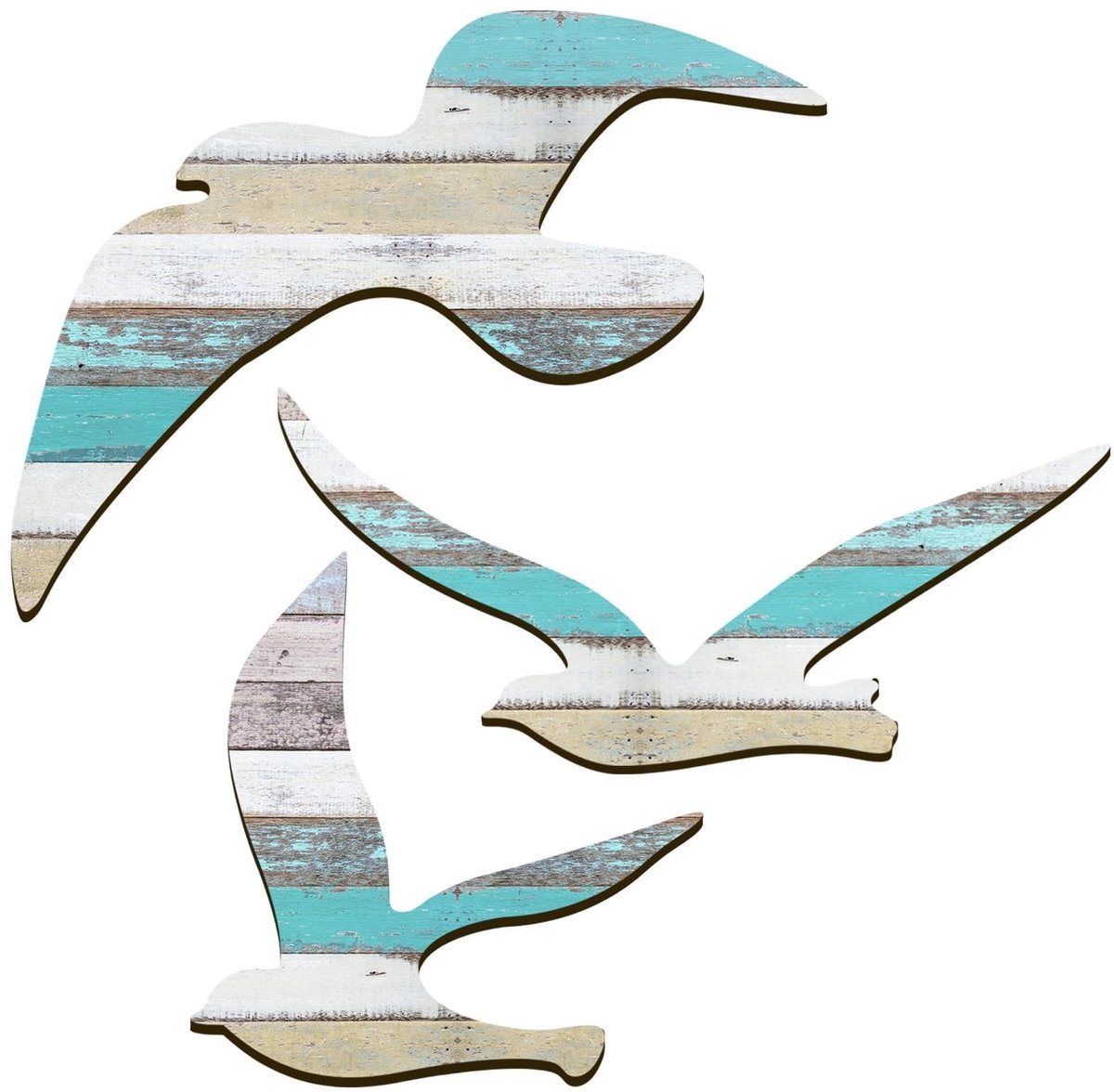 Dailygoods- Zeemeeuw Wanddecoratie - Houten Wanddecoratie - Nautische Decoratie - Set van 3 - Zelfklevend - Voor Slaapkamer/Woonkamer