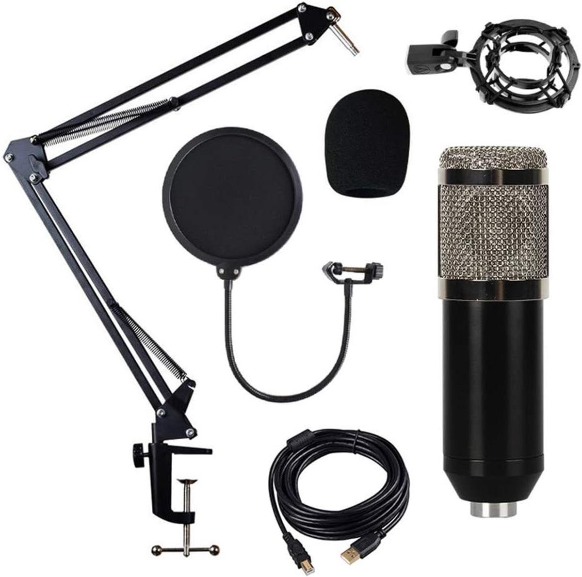 Condensator Microfoon Set - Studio Mic - Audio Opnames Maken - Verstelbare Schaararm - 360 Graden Draaibaar - Zwart