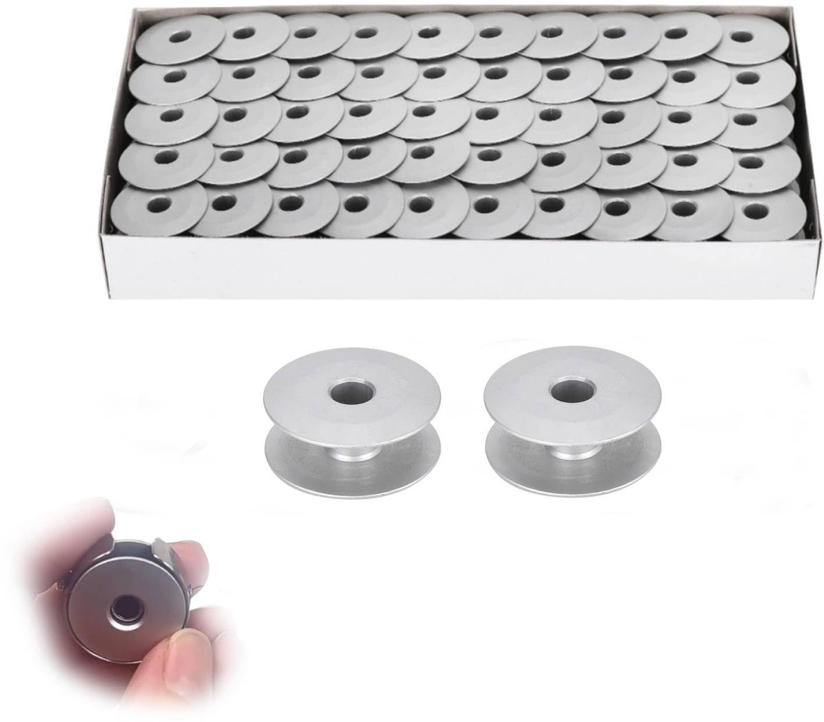 Dailygoods- Naaimachinespoelen 100 Stuks - Aluminium Spoelen - Metalen Spoelen - 25 x 10,6 x 6 mm - Hoogwaardige Kwaliteit - Duurzaam Materiaal - Naaimachineklossen