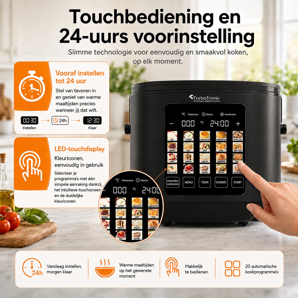 TurboTronic DMC23 Multicooker - Rijstkoker - Stoomkoker- 5 liter - RVS - Zwart thumbnail 4
