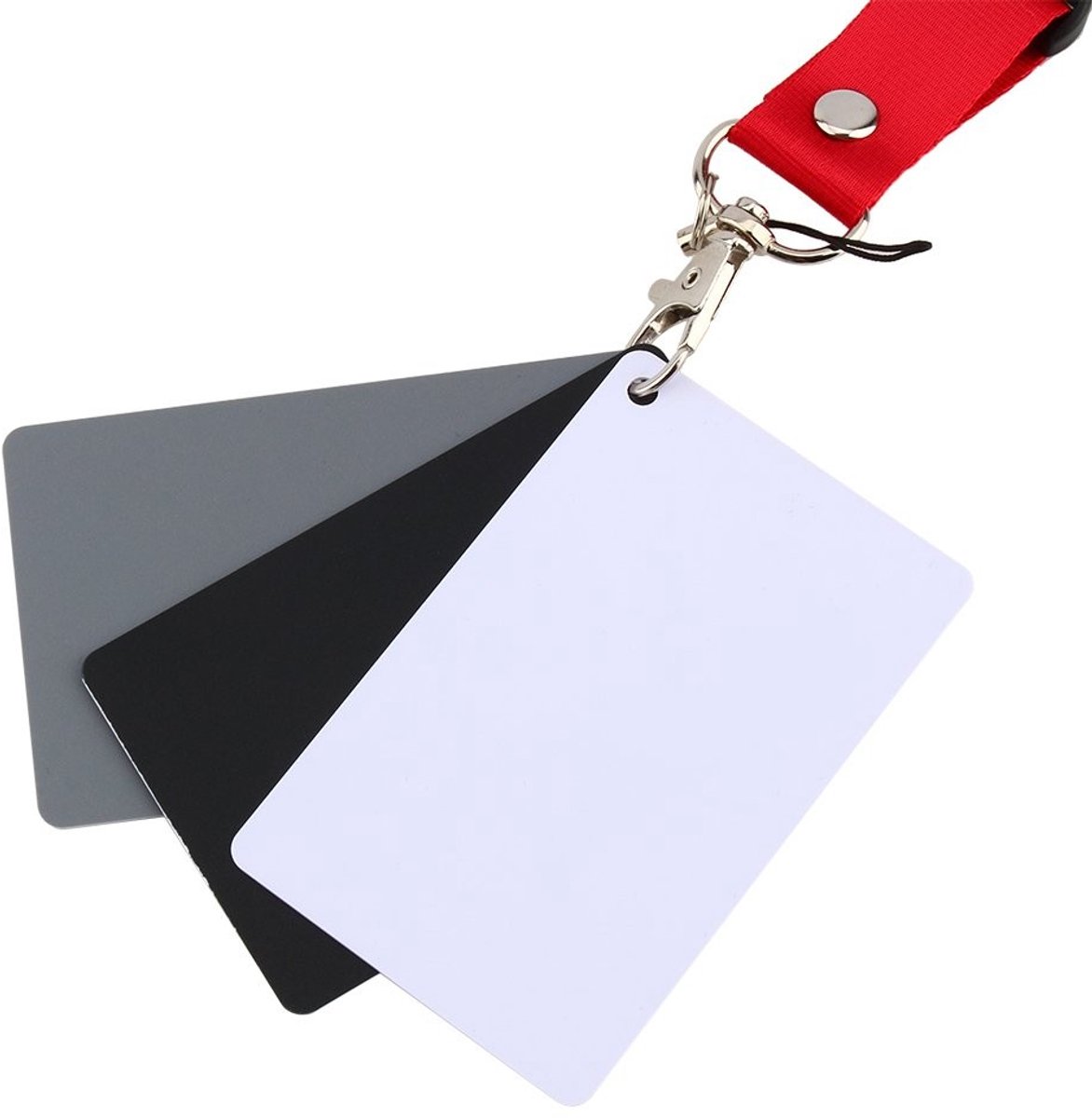 Dailygoods- Grijskaart 3 in 1 - Belichting/Kleurbalans Kaarten - 8,5 x 5,4 cm - 100% Pigment Gecoat - Lichtgewicht/Duurzaam - 3 Stuks - Balanskaart