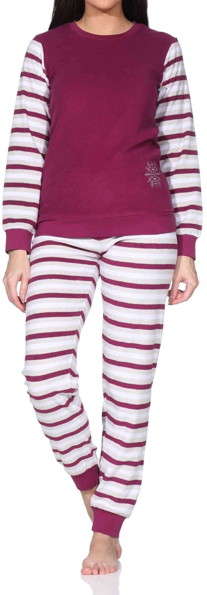 Normann Ringetjes Badstof pyjama voor dames met lange mouwen en ijskristallen beere
